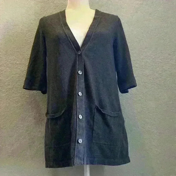 J.Jill Cardigan Cashmere Charcoal Grey Petite Small Academia Office Teacher - Picture 1 of 11